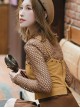 Punk Spring Autumn Turtleneck Thin Section Brown Knitted Diamond-Shaped Hollow Mesh Bottoming Shirt Long-Sleeved T-Shirt