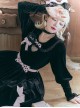 Black Velvet Crew Neck Heart Cutout Polka Dot Bow-Knot Frenulum Classic Lolita Long-Sleeved Shirt