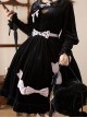 Autumn Winter Black Gauze Polka Dot Ruffle Hem Polka Dot Bow Decorated Velvet Classic Lolita Skirt