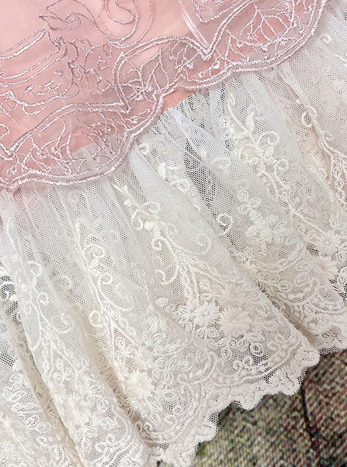 Elegant Sweet Daily Lace Pleats Embroidered Hem Pearls Love Decoration Sweet Lolita Sleeveless Dress