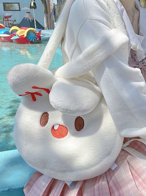 White Cute Everyday Plush Bunny Sweet Lolita Crossbody Portable Bag