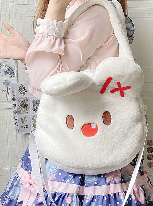 White Cute Plush Bunny Sweet Lolita Crossbody Portable Bag