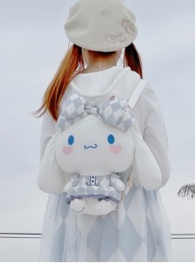 Blue White Plaid Bow Love Blush Cute Big-Eared Dog Doll Sweet Lolita Backpack