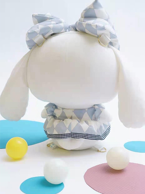 Blue White Plaid Bow Love Blush Cute Big-Eared Dog Doll Sweet Lolita Backpack