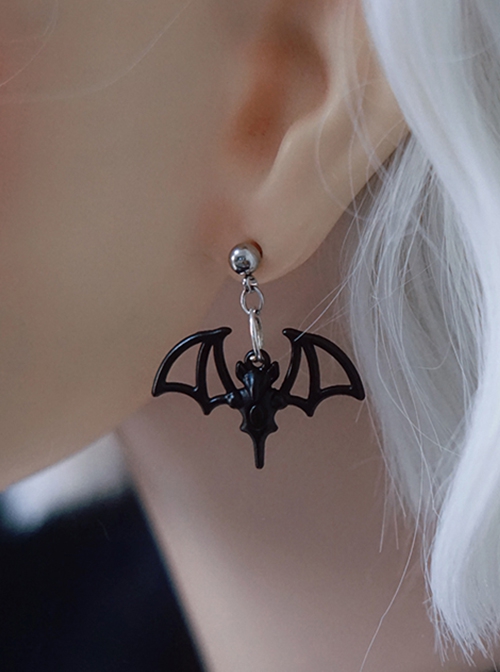 Black Bat Cutout Wing Design Alloy Halloween Gothic Lolita Stud Earrings