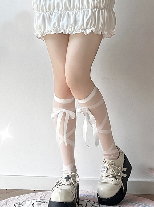 Solid Color Summer Ultra-Thin Sweet Striped Frenulum Mid Tube Socks Sweet Lolita Stockings