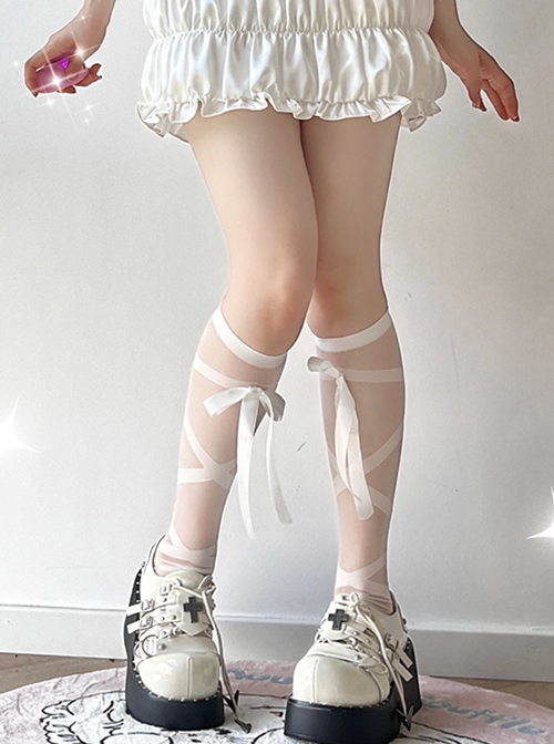 Solid Color Summer Ultra-Thin Sweet Striped Frenulum Mid Tube Socks Sweet Lolita Stockings