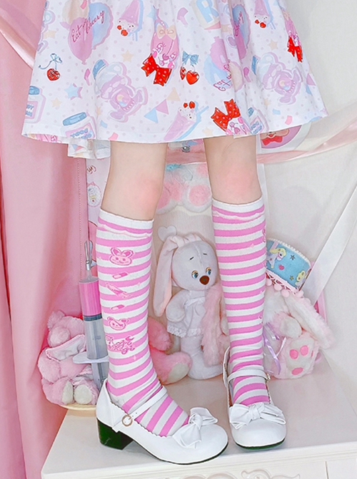 Spring Autumn Striped Printing Cotton Socks Middle Tube Socks Classic Lolita Socks