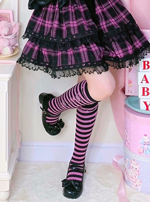 Spring Autumn Striped Printing Cotton Socks Middle Tube Socks Classic Lolita Socks