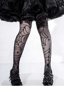 Heart Of Croto Series Gothic Lolita Solid Color Spider Web Love Summer Ultra-Thin Mid-Tube Over-The-Knee Socks Stockings