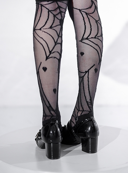 Heart Of Croto Series Gothic Lolita Solid Color Spider Web Love Summer Ultra-Thin Mid-Tube Over-The-Knee Socks Stockings
