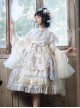 Chinoiserie Vintage Gorgeous Print Bow Lace Fringe Fake Collar Detachable Design Classic Lolita Sleeveless Dress