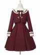 College Style Sweet Navy Collar Double Stripe Short Sleeveless Dress Long Sleeve Coat School Lolita Set