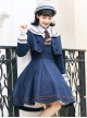 College Style Sweet Navy Collar Double Stripe Short Sleeveless Dress Long Sleeve Coat School Lolita Set