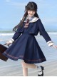 College Style Sweet Navy Collar Double Stripe Short Sleeveless Dress Long Sleeve Coat School Lolita Set