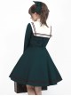 College Style Sweet Navy Collar Double Stripe Short Sleeveless Dress Long Sleeve Coat School Lolita Set