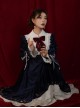 Blue Velvet Stand Collar Lace Red Bow-Knot Decorative Irregular Print Hem Frenulum Long Sleeves Classic Lolita Dress