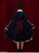Blue Velvet Stand Collar Lace Red Bow-Knot Decorative Irregular Print Hem Frenulum Long Sleeves Classic Lolita Dress