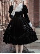 Black Velvet Vintage Elegant Lace Lapel Pearl Crucifix Decorative Gothic Lolita Long Sleeve Dress