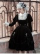 Black Velvet Vintage Elegant Lace Lapel Pearl Crucifix Decorative Gothic Lolita Long Sleeve Dress