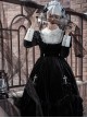 Black Velvet Vintage Elegant Lace Lapel Pearl Crucifix Decorative Gothic Lolita Long Sleeve Dress