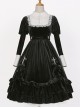 Black Velvet Vintage Elegant Lace Lapel Pearl Crucifix Decorative Gothic Lolita Long Sleeve Dress