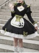 Chinese Style Stand Collar Chest Cutout Design Green Bow Red Panda Decoration Cute Sweet Lolita Long-Sleeved Dress