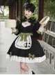 Chinese Style Stand Collar Chest Cutout Design Green Bow Red Panda Decoration Cute Sweet Lolita Long-Sleeved Dress