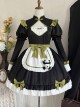 Chinese Style Stand Collar Chest Cutout Design Green Bow Red Panda Decoration Cute Sweet Lolita Long-Sleeved Dress