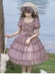 Purple Retro Sweet Puff Sleeve Ruffle Rose Bow Belt Sweet Lolita Short Sleeve Dress