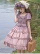 Purple Retro Sweet Puff Sleeve Ruffle Rose Bow Belt Sweet Lolita Short Sleeve Dress