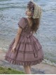 Purple Retro Sweet Puff Sleeve Ruffle Rose Bow Belt Sweet Lolita Short Sleeve Dress