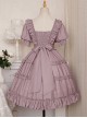 Purple Retro Sweet Puff Sleeve Ruffle Rose Bow Belt Sweet Lolita Short Sleeve Dress