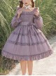 Solid Color Gentle Elegant Square Neck Ruffled Stitching Lantern Sleeves Rose Decoration Sweet Lolita Long-Sleeved Dress