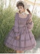 Solid Color Gentle Elegant Square Neck Ruffled Stitching Lantern Sleeves Rose Decoration Sweet Lolita Long-Sleeved Dress