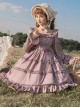 Solid Color Gentle Elegant Square Neck Ruffled Stitching Lantern Sleeves Rose Decoration Sweet Lolita Long-Sleeved Dress