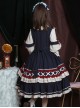 Retro Heavy Industry Ruffled Square Neck Stitching Lantern Sleeve Bow-Knot Ribbons Decoration Sweet Lolita Short-Sleeved Dress