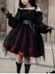 Solid Color Two-Wear Off-The-Shoulder Lantern Sleeve Metal Chain Waistband Irregular Hem Gothic Lolita Long-Sleeved Dress