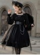 Solid Color Two-Wear Off-The-Shoulder Lantern Sleeve Metal Chain Waistband Irregular Hem Gothic Lolita Long-Sleeved Dress