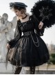 Solid Color Two-Wear Off-The-Shoulder Lantern Sleeve Metal Chain Waistband Irregular Hem Gothic Lolita Long-Sleeved Dress