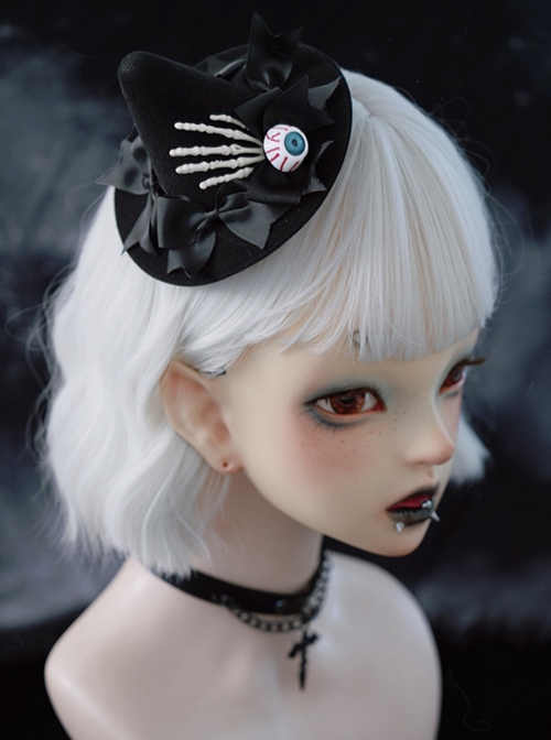 Dark Horror Skull Eyeball Bow-Knot Witch Hat Halloween Gothic Lolita Top Hat Hairpin