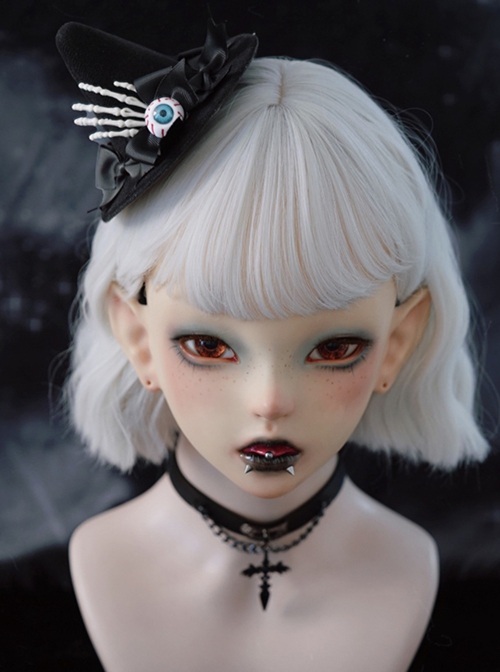 Dark Horror Skull Eyeball Bow-Knot Witch Hat Halloween Gothic Lolita Top Hat Hairpin