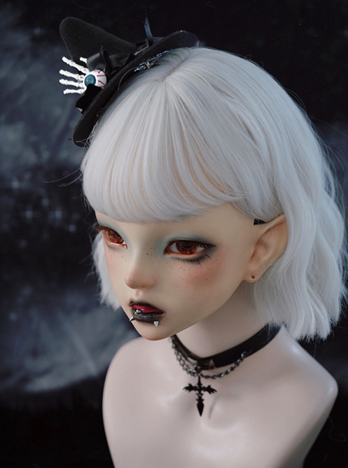 Dark Horror Skull Eyeball Bow-Knot Witch Hat Halloween Gothic Lolita Top Hat Hairpin