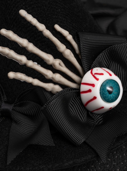 Dark Horror Skull Eyeball Bow-Knot Witch Hat Halloween Gothic Lolita Top Hat Hairpin