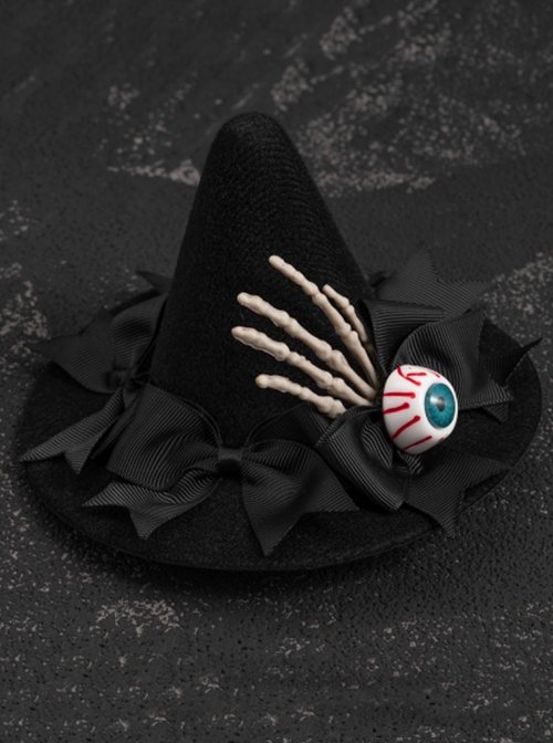 Dark Horror Skull Eyeball Bow-Knot Witch Hat Halloween Gothic Lolita Top Hat Hairpin