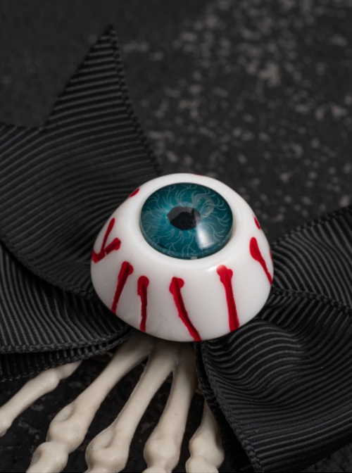 Black Bow Simulation Eyeball Skull Horror Halloween Goth Lolita Hairpin