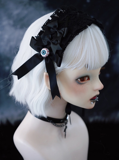 Halloween Horror Simulation Eyeball Bow Lace Symmetrical Gothic Lolita Headband