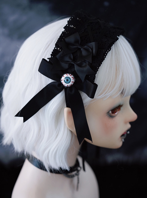 Halloween Horror Simulation Eyeball Bow Lace Symmetrical Gothic Lolita Headband