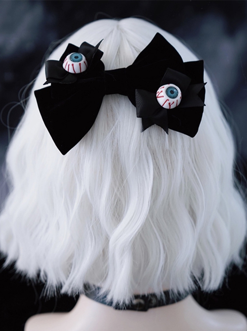 Black Velvet Big Bow Halloween Simulation Eyeball Gothic Lolita Hair Clip