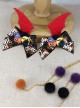 Bat Wing Print Bow Pumpkin Decorative Hairball Pendant Detachable Halloween Gothic Lolita Hair Clip